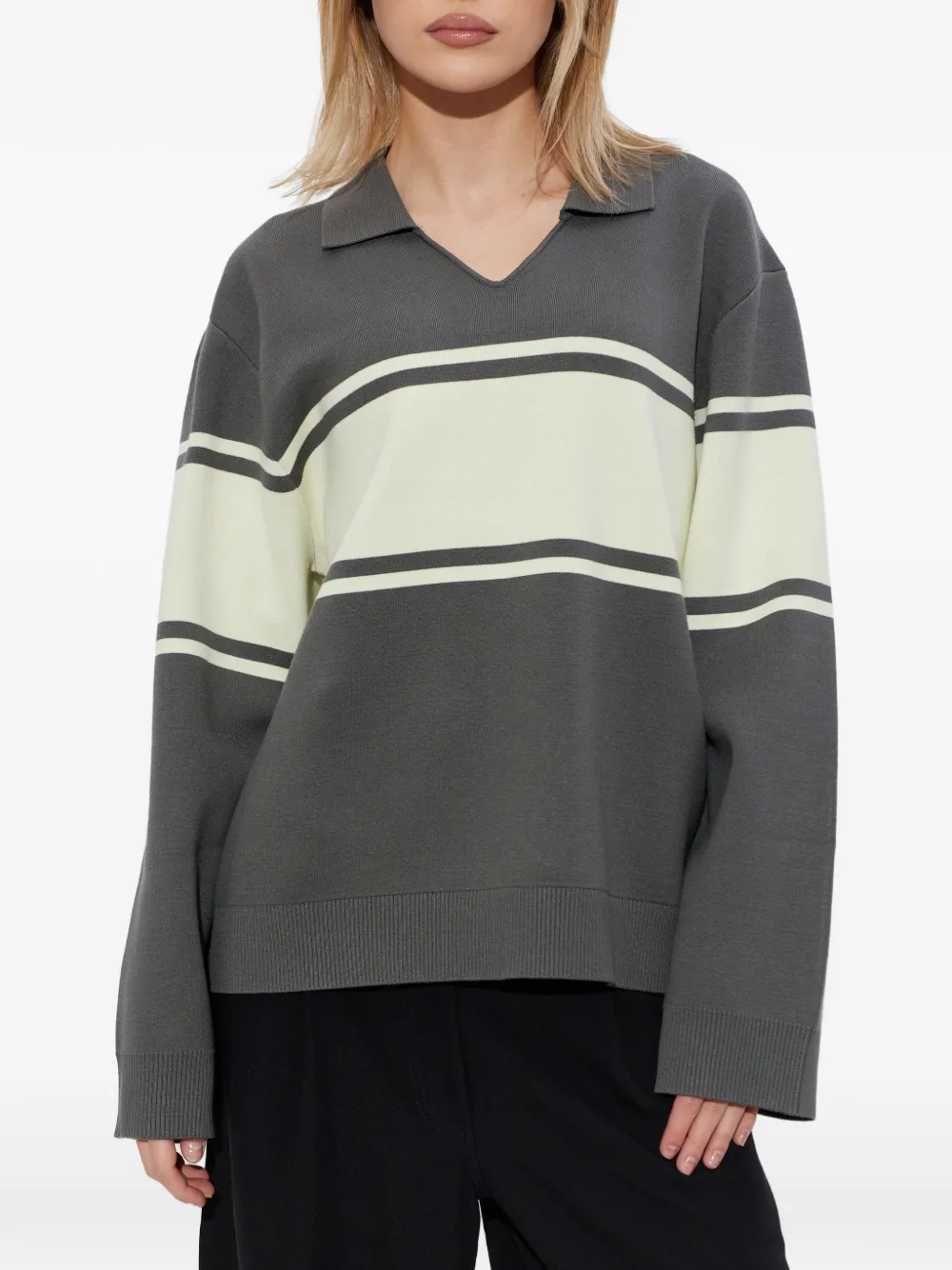  Samsoe Samsoe Saanne Striped Collared Sweatshirt - Grey 