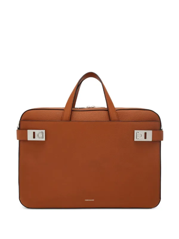 Ferragamo Gancini Buckles Briefcase in Brown