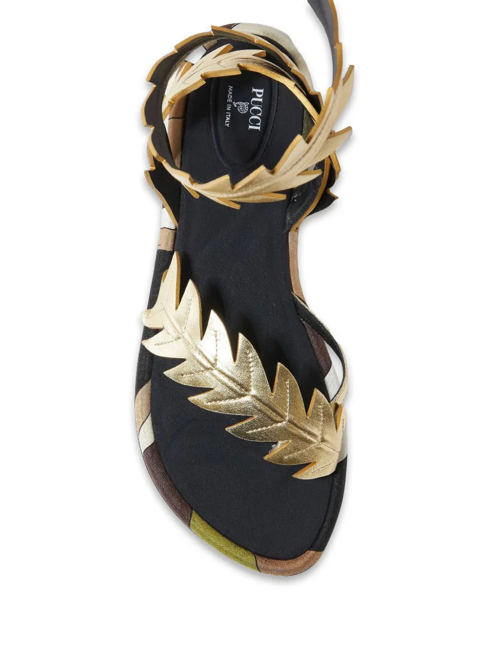PUCCI Edera leaf flat sandals Zwart