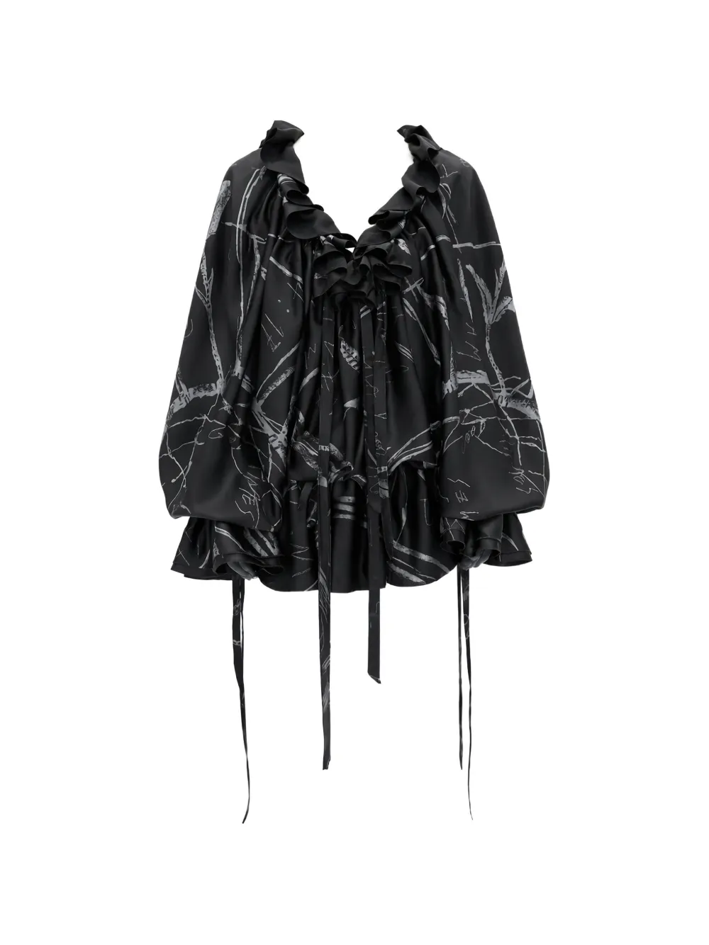 Ann Demeulemeester ruffled printed mini dress - Nero