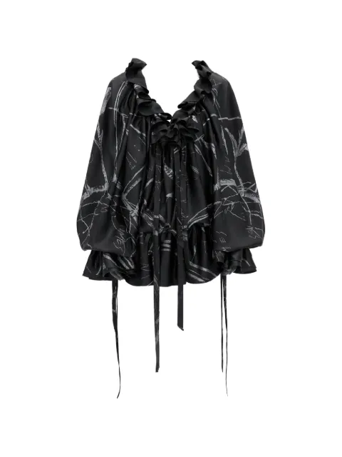 Ann Demeulemeester 荷叶边印花迷你连衣裙
