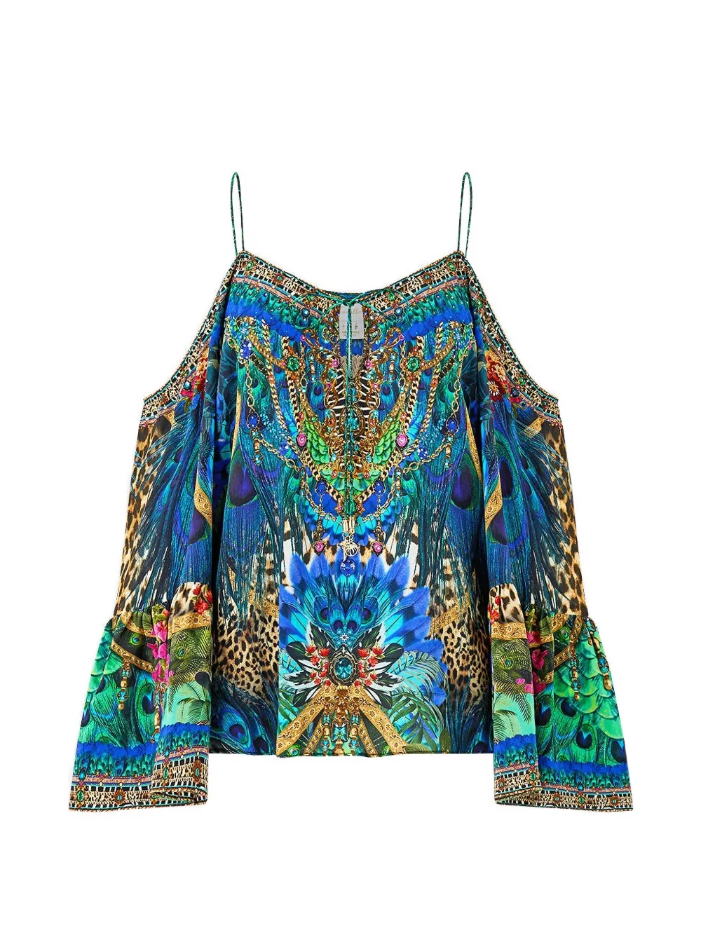 Camilla drop-shoulder printed top - Blu