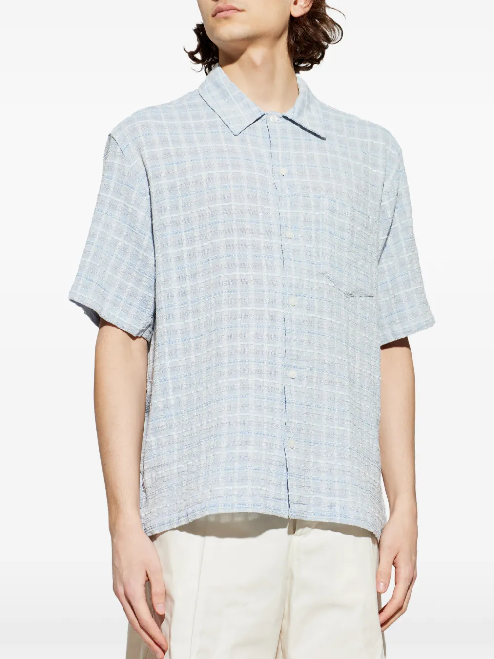 Samsoe Samsoe Checked-pattern Chest-pocket Shirt - Blue 