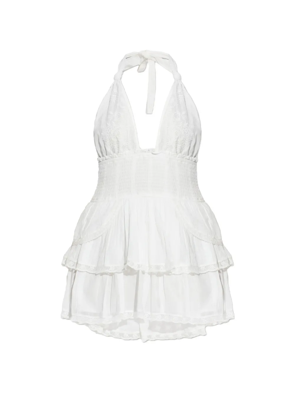 LoveShackFancy tiered V-neck mini dress - Bianco