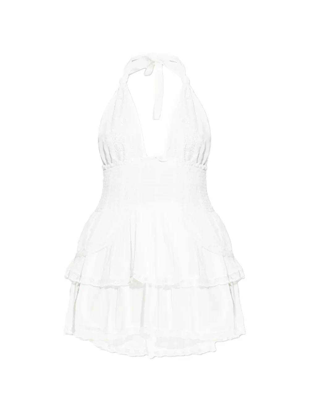 LoveShackFancy tiered V-neck mini dress - Bianco