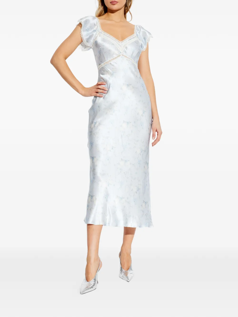 LoveShackFancy Eline maxi-jurk met bloemenprint en kant Blauw