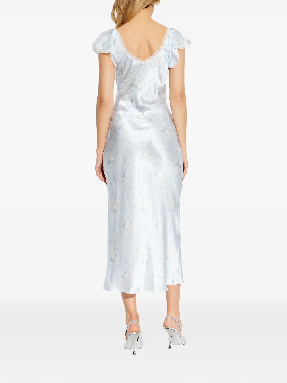 LoveShackFancy Eline maxi-jurk met bloemenprint en kant Blauw