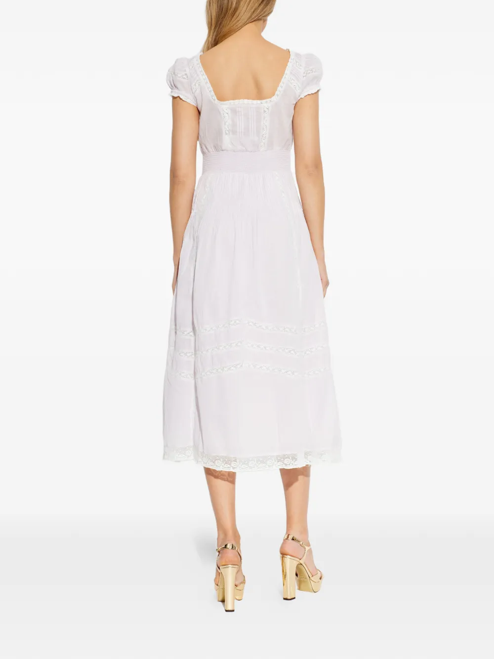  Loveshackfancy Suvi Lace V-neck Midi Dress - Pink 