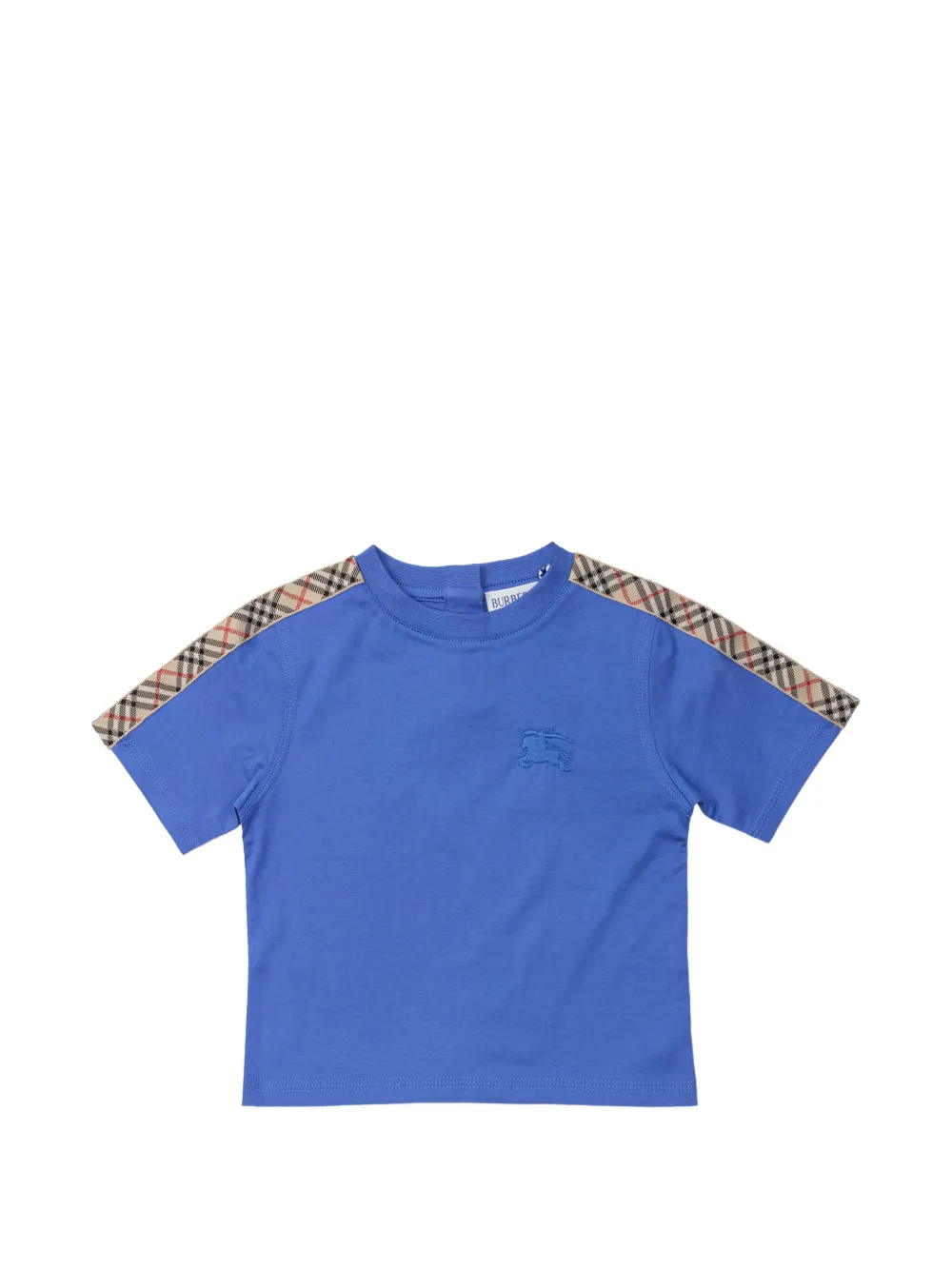 Burberry Kids check trim embroidered T-shirt - Blu