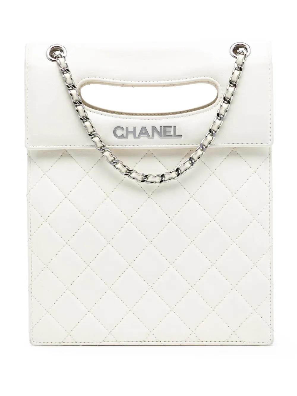 CHANEL Pre-Owned 2014 Quilted Lambskin Delivery Cutout Handle Bag satchel - Bianco