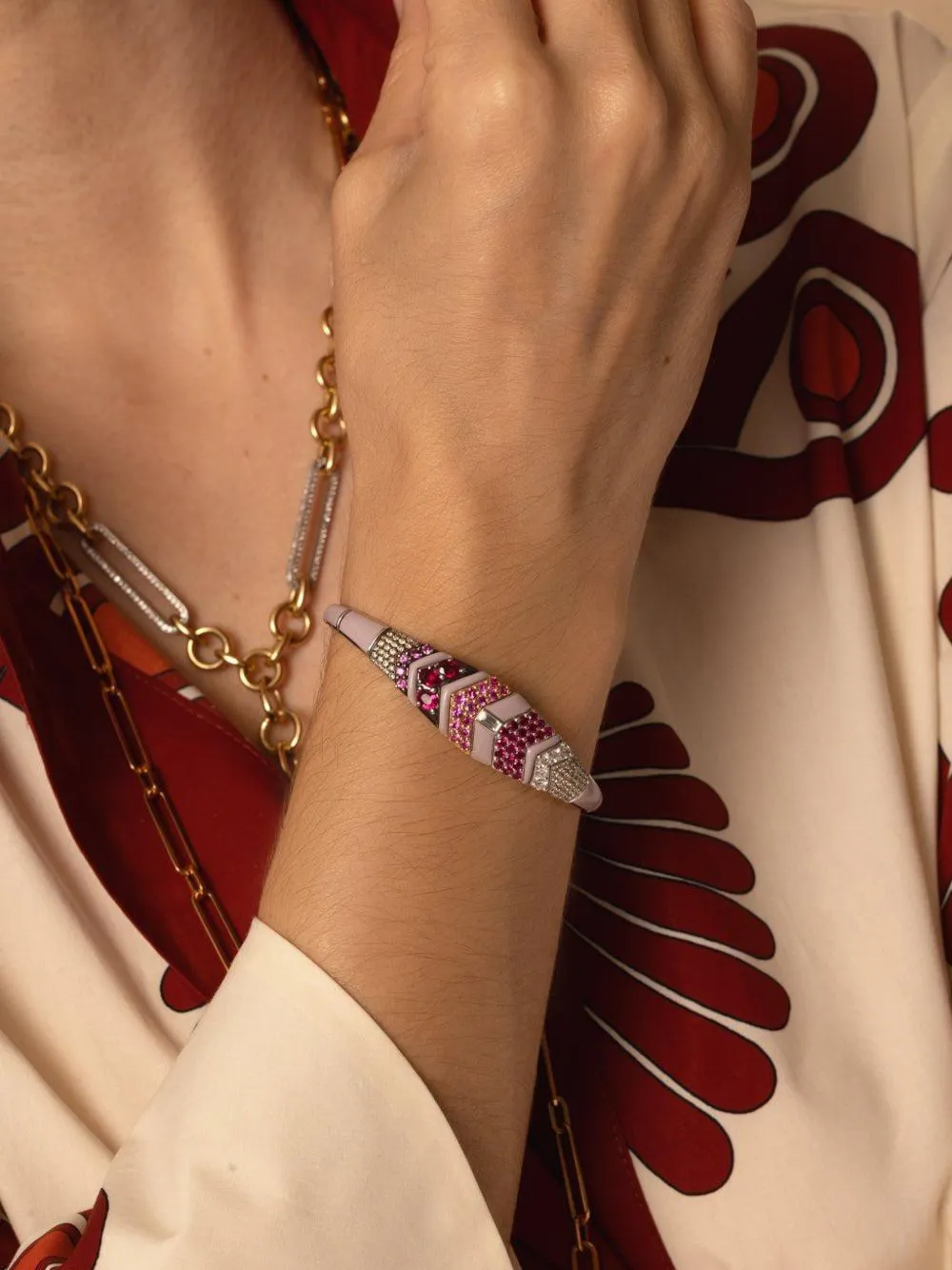 Nikos Koulis Oui diamond, ruby and sapphire bracelet - Argento
