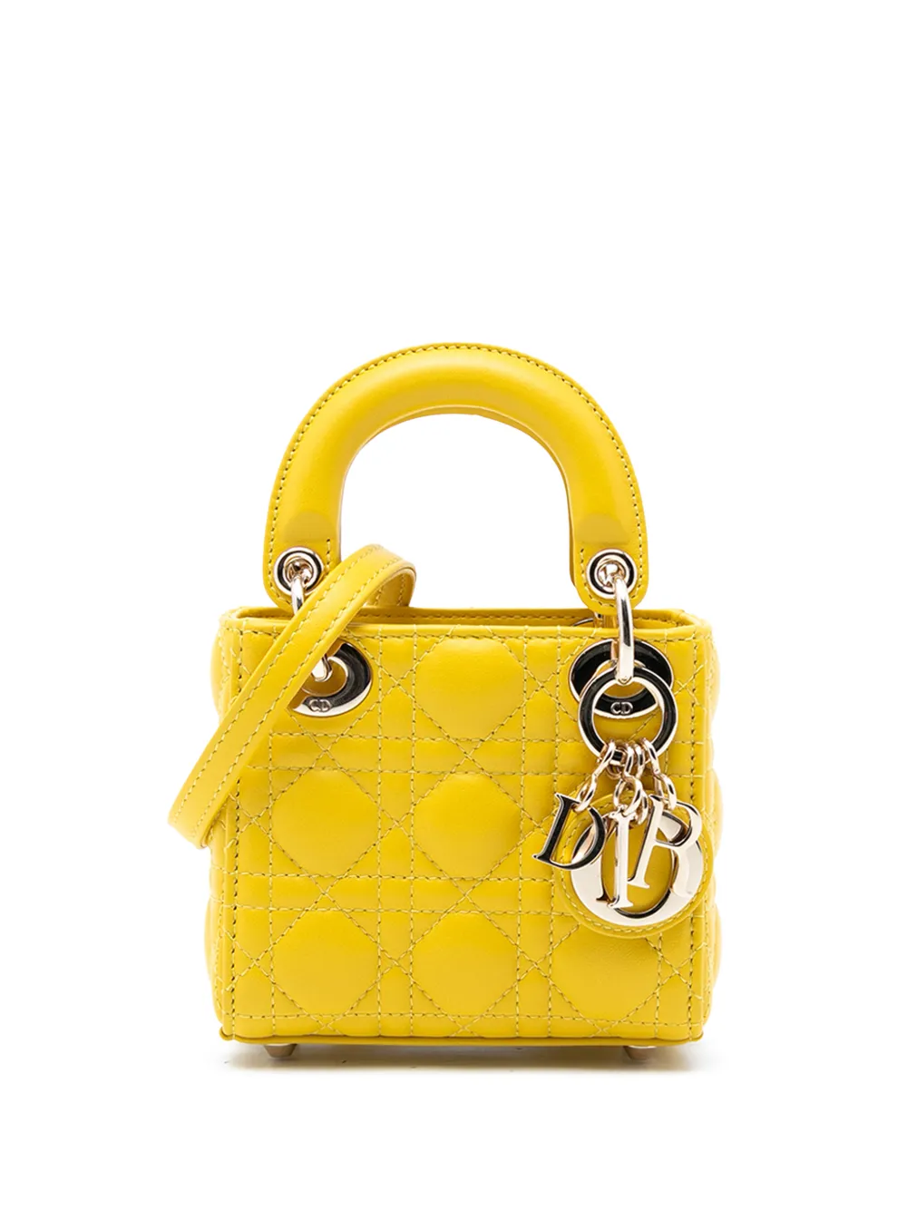 Christian Dior Pre-Owned 2021 Micro Lambskin Cannage Lady Dior satchel - Giallo