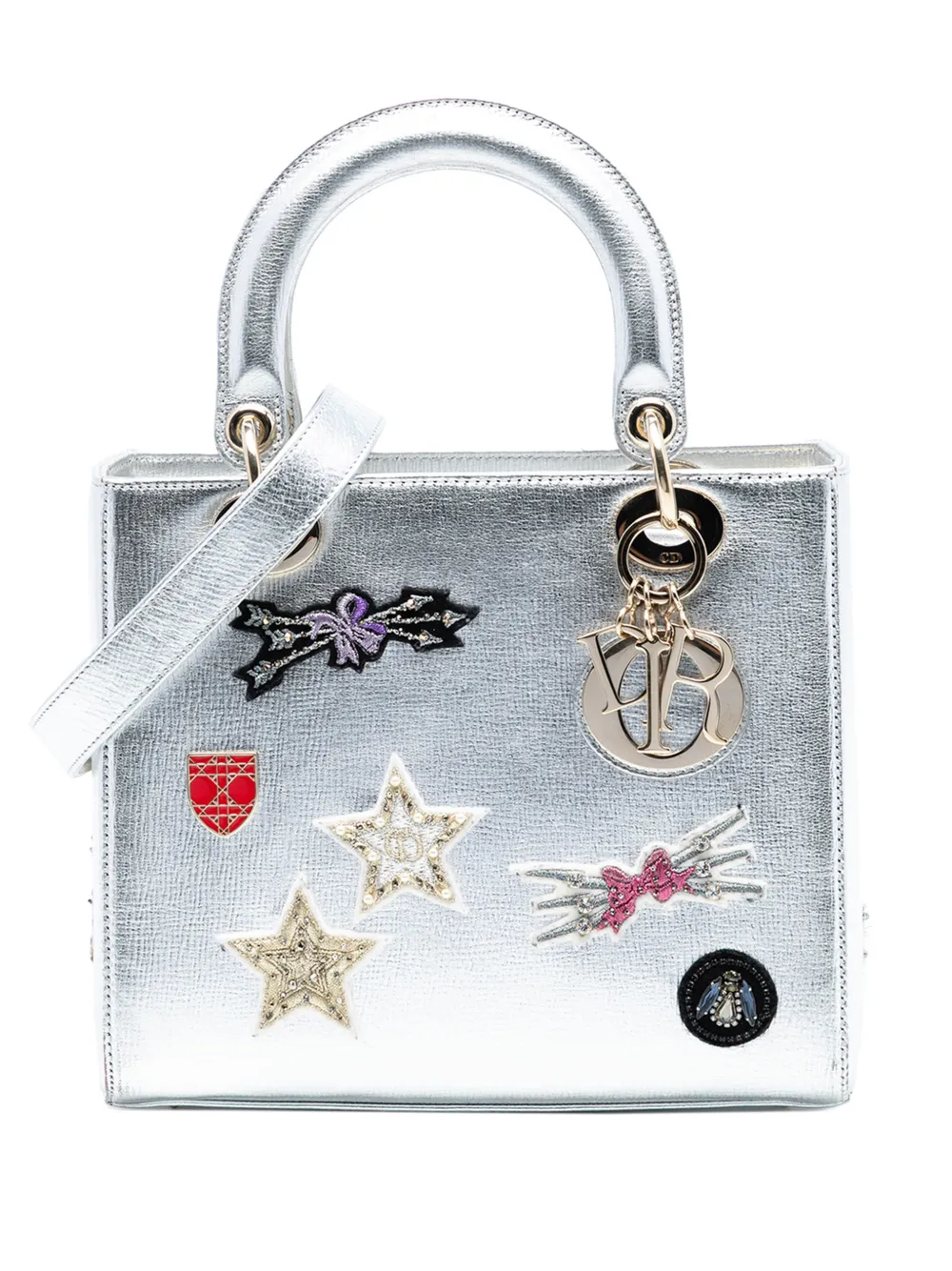 Christian Dior Pre-Owned 2016 Medium Calfskin Patch Embellished Lady Dior satchel - Silber