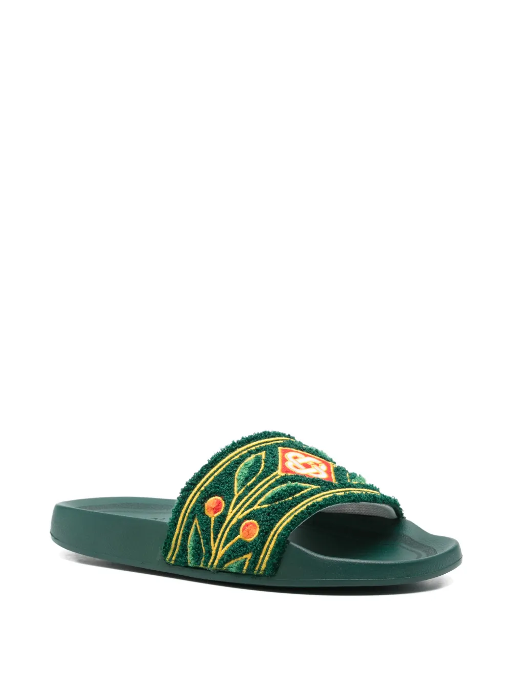 Casablanca Slippers met geborduurde bloemen Groen