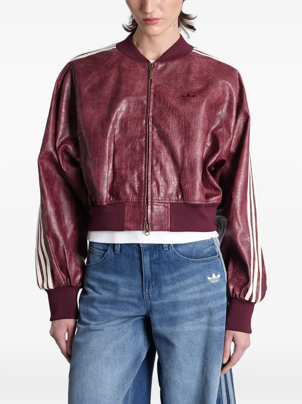 adidas crocodile-effect side-stripe jacket - Rosso
