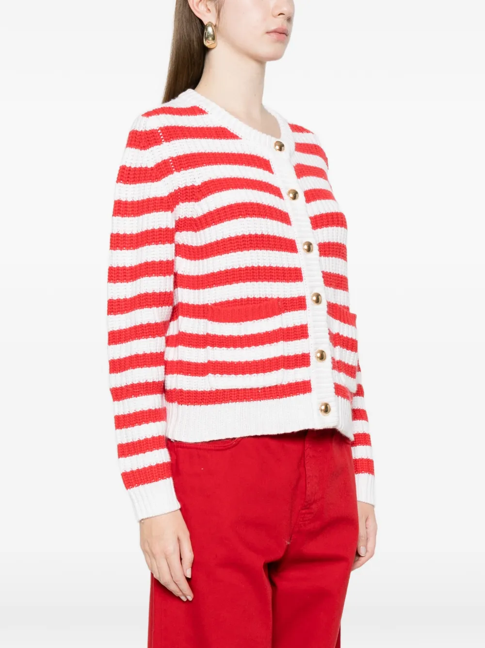  Allude Striped Buttoned Cardigan - Red 