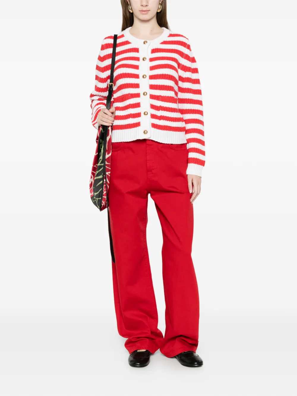  Allude Striped Buttoned Cardigan - Red 