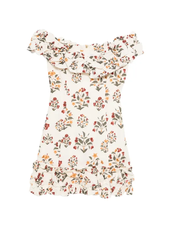 Agua by Agua Bendita Floral Print Tiered Dress in Neutrals