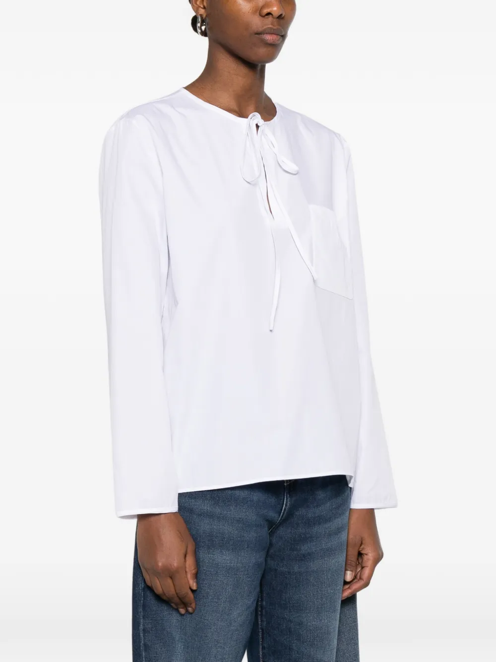  Cuantico Florence Tie-neck Pocket Blouse - White 