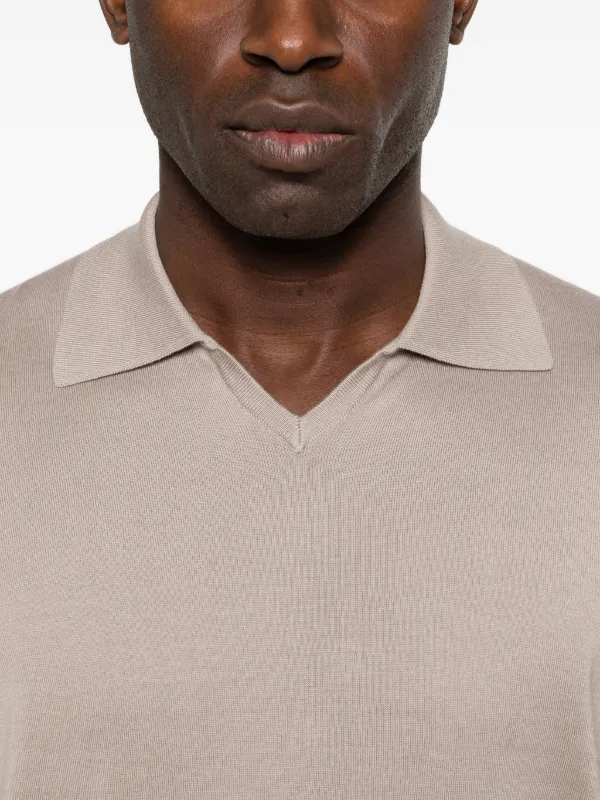 Brunello Cucinelli V-neck short-sleeve Polo Shirt | Neutrals
