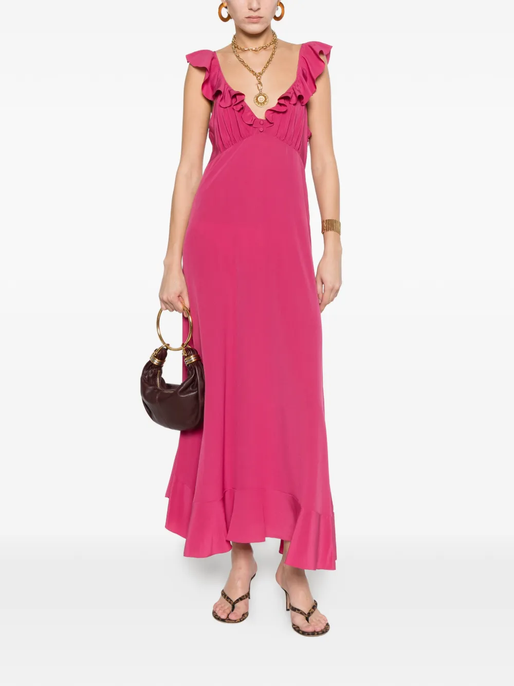 Chloé Ruffled Silk Dress - Pink 