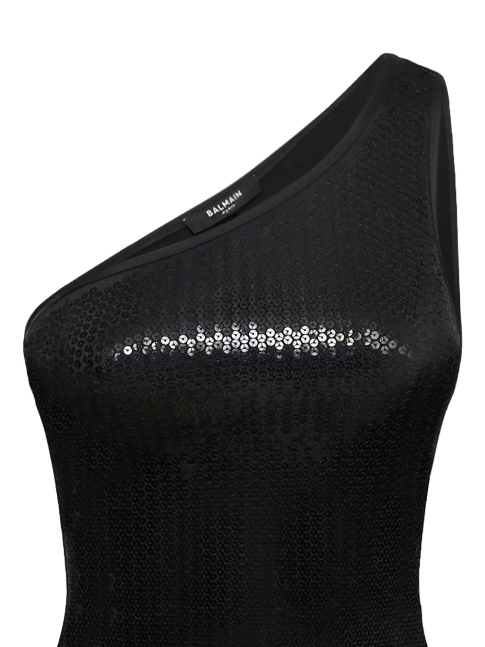  Balmain Sequined One-shoulder Swimsuit - Black 