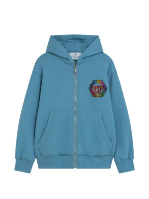 BURBERRY ブルーレーベル 背中を駆ける騎士コットンニットパーカー Knight Stamp Cotton Hoodie in Cornflower blue - Men | Burberry