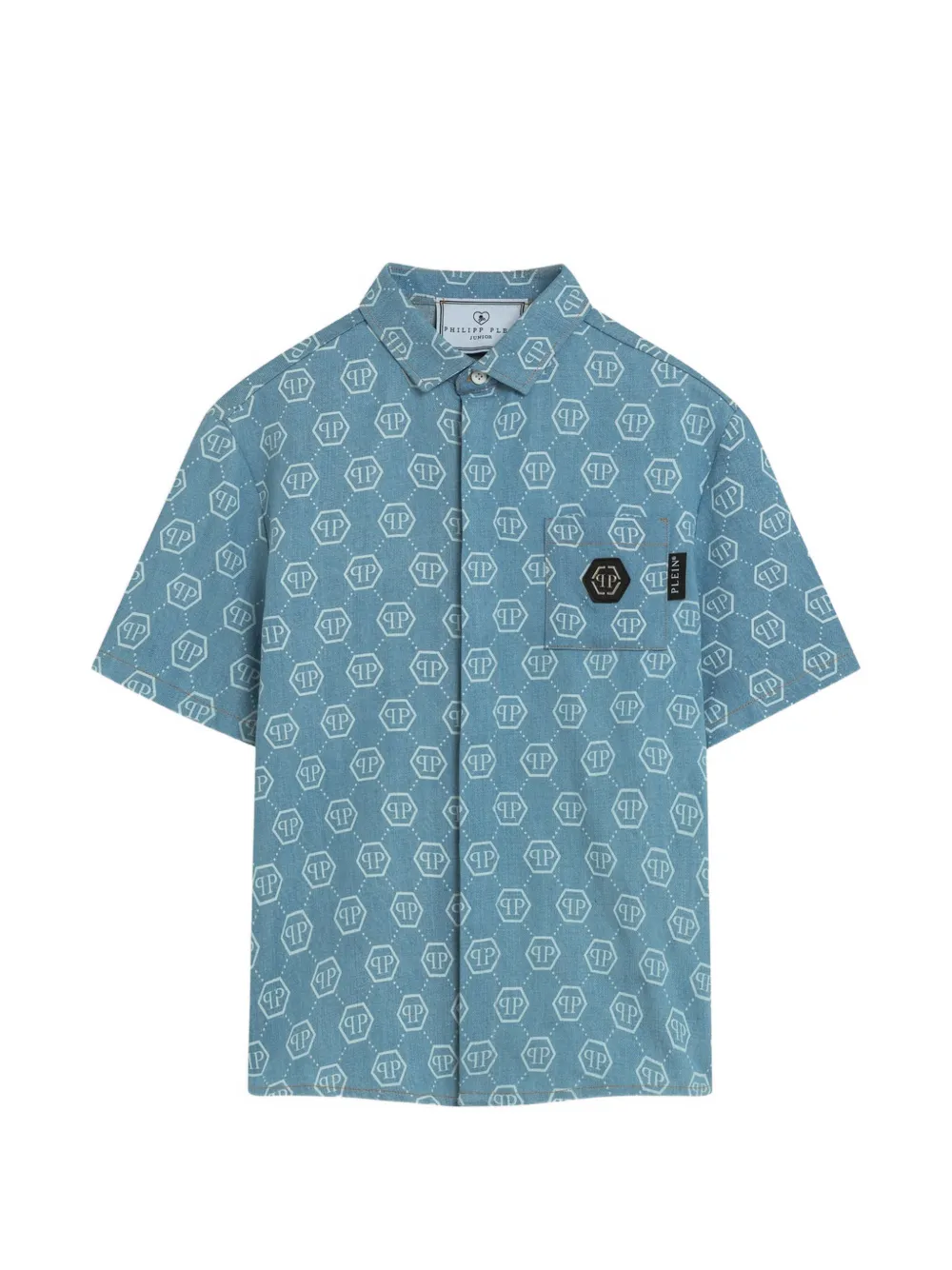 Philipp Plein Junior Camicia a maniche corte con logo - Blu