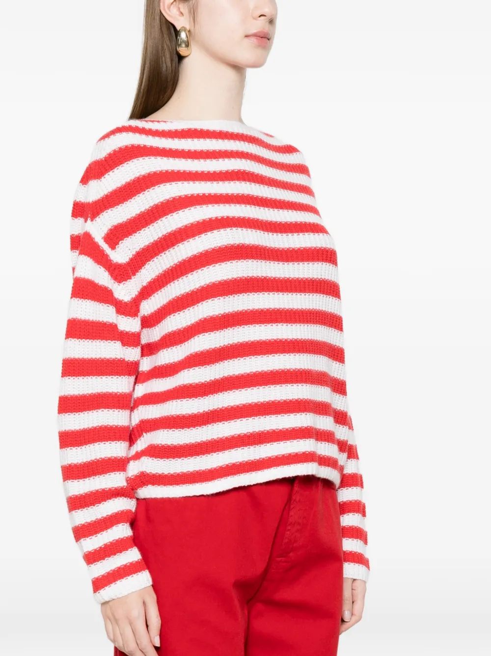  Allude Striped Boat-neck Sweater - Red 