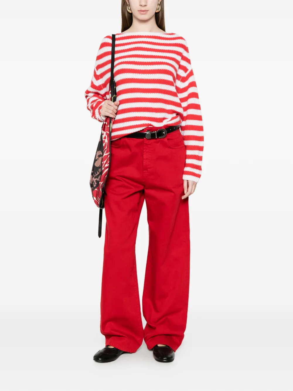  Allude Striped Boat-neck Sweater - Red 