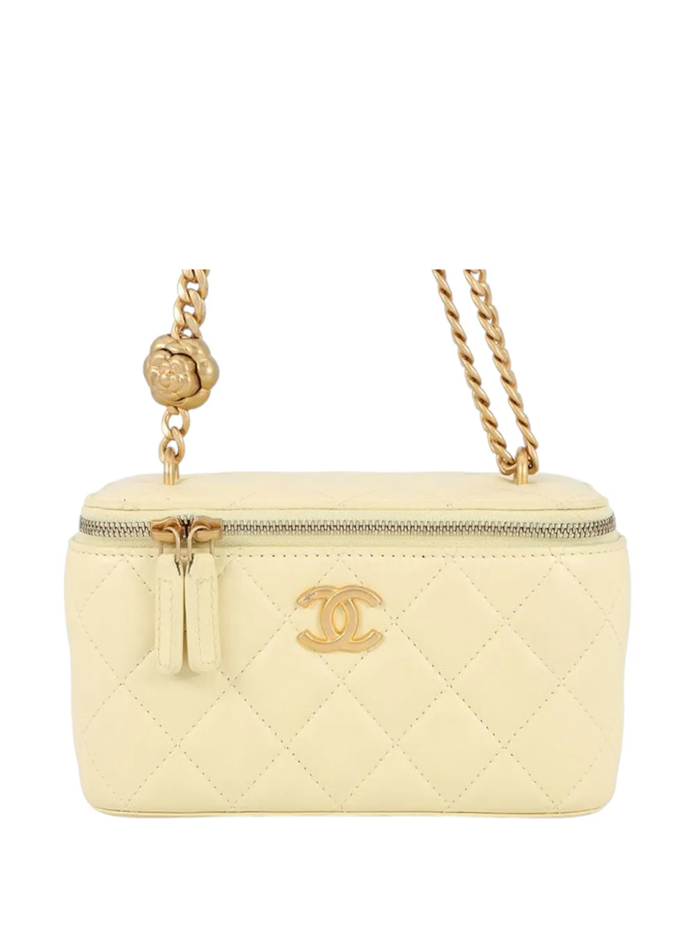 CHANEL Pre-Owned 2021-2025 Small Quilted Lambskin Sweet Camellia Vanity Case with Chain crossbody bag - Giallo