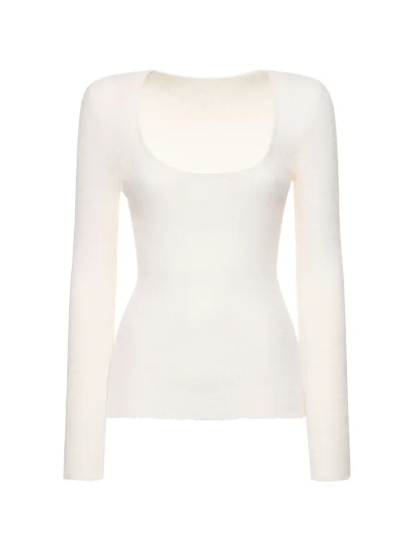 Jacquemus Scoop-neck Long-sleeve Sweater in White
