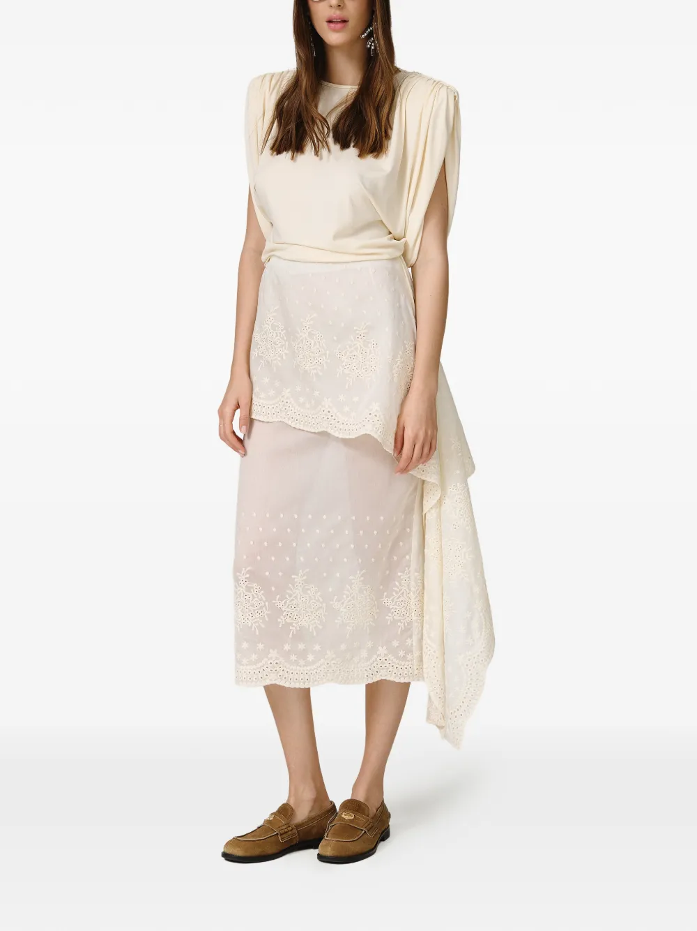  Pnk Embroidered-detail Midi Skirt - Neutrals 