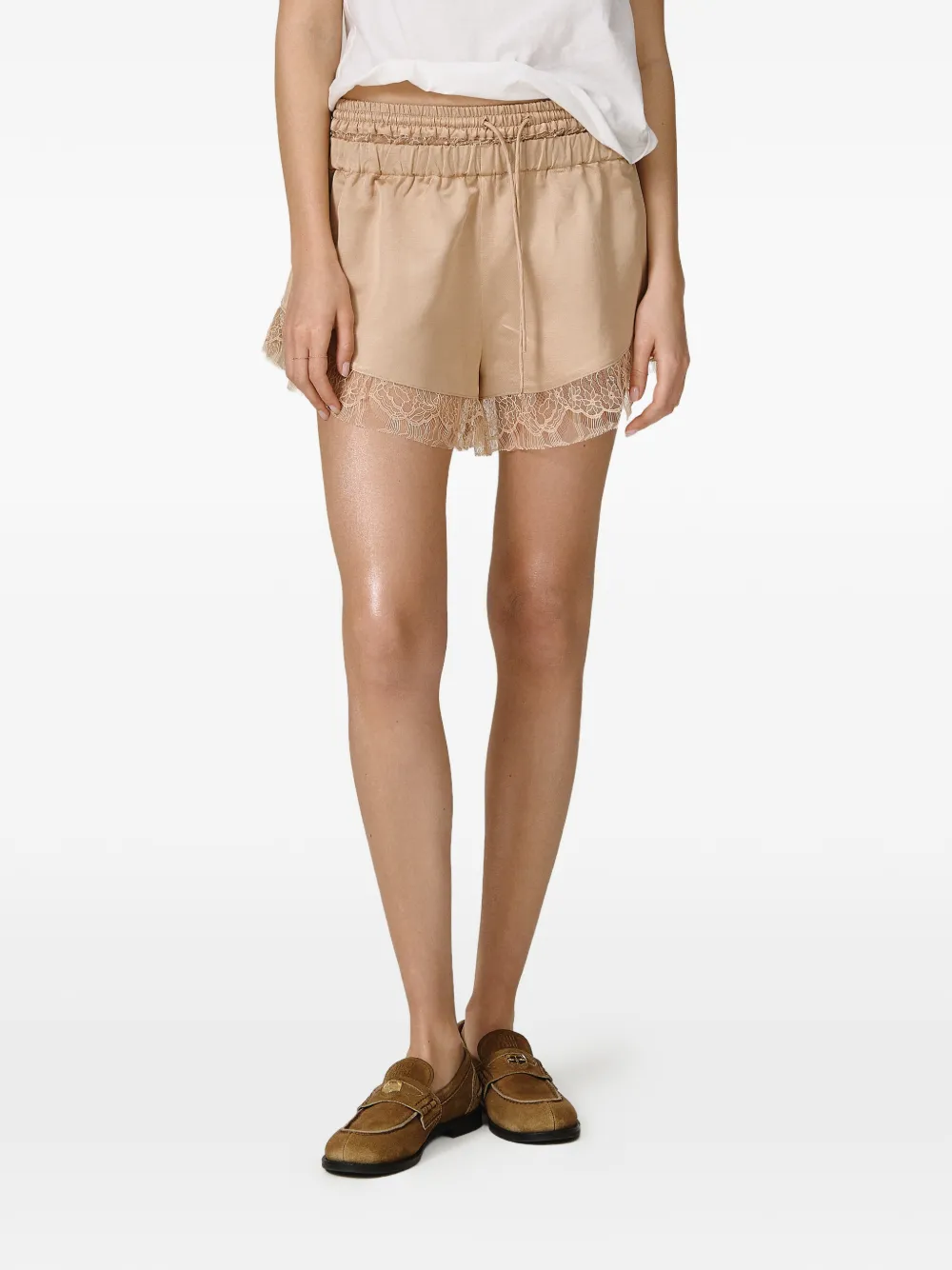 PNK lace-trim drawstring shorts - Neutrals