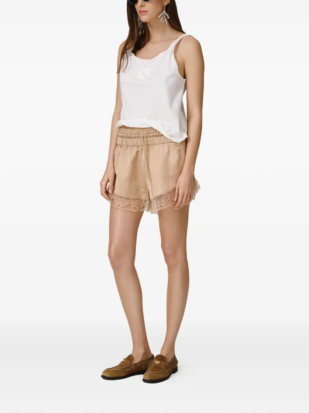  Pnk Lace-trim Drawstring-fastening Shorts - Neutrals 