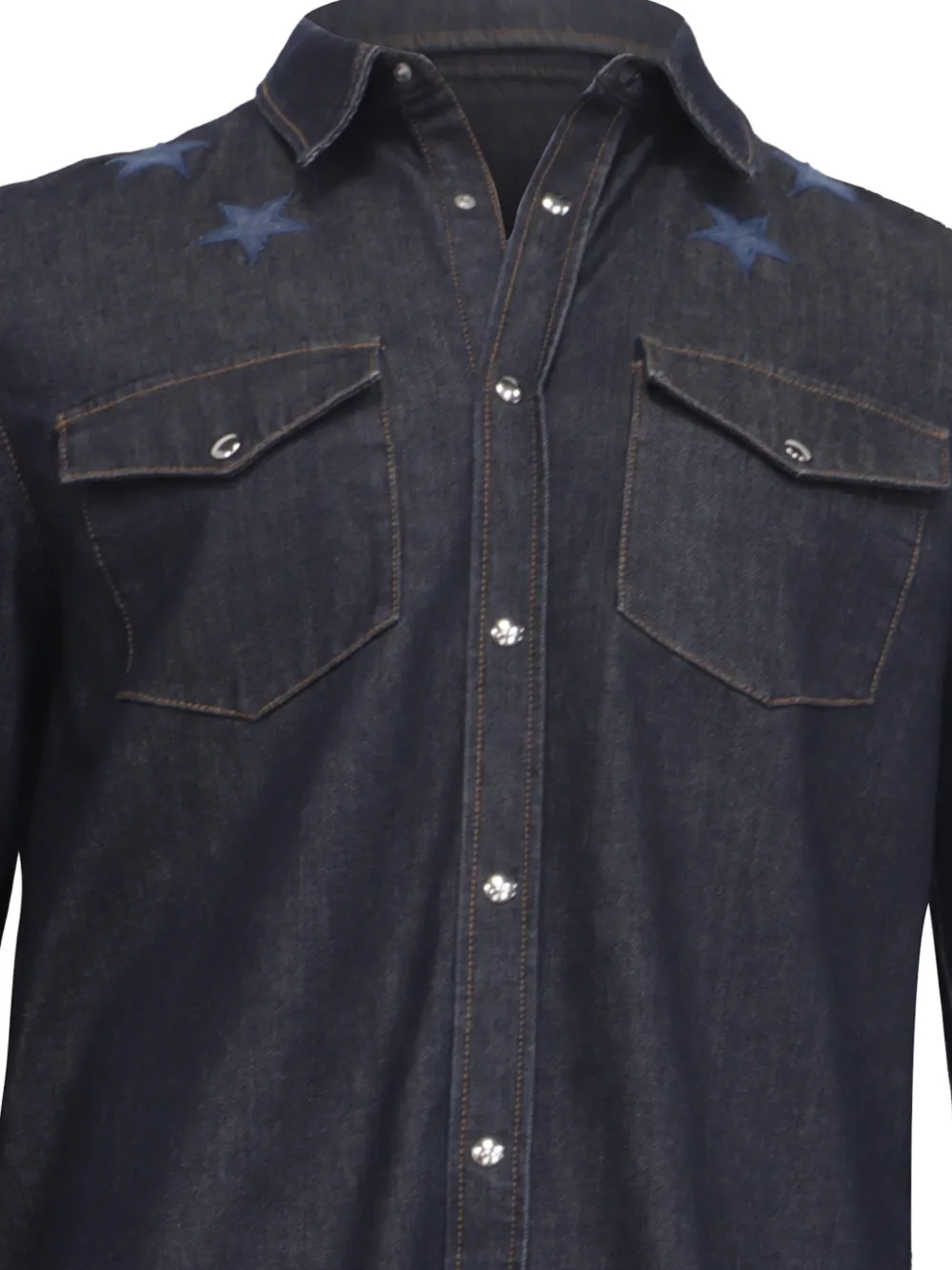 Star-Embroidered Button-Down Denim Shirt