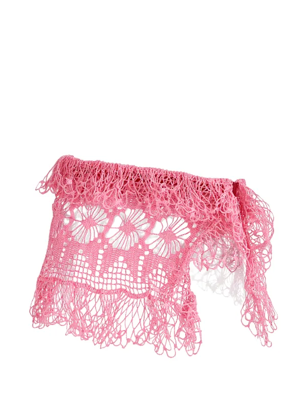 Diotima Crochet Fringed Skirt in Pink