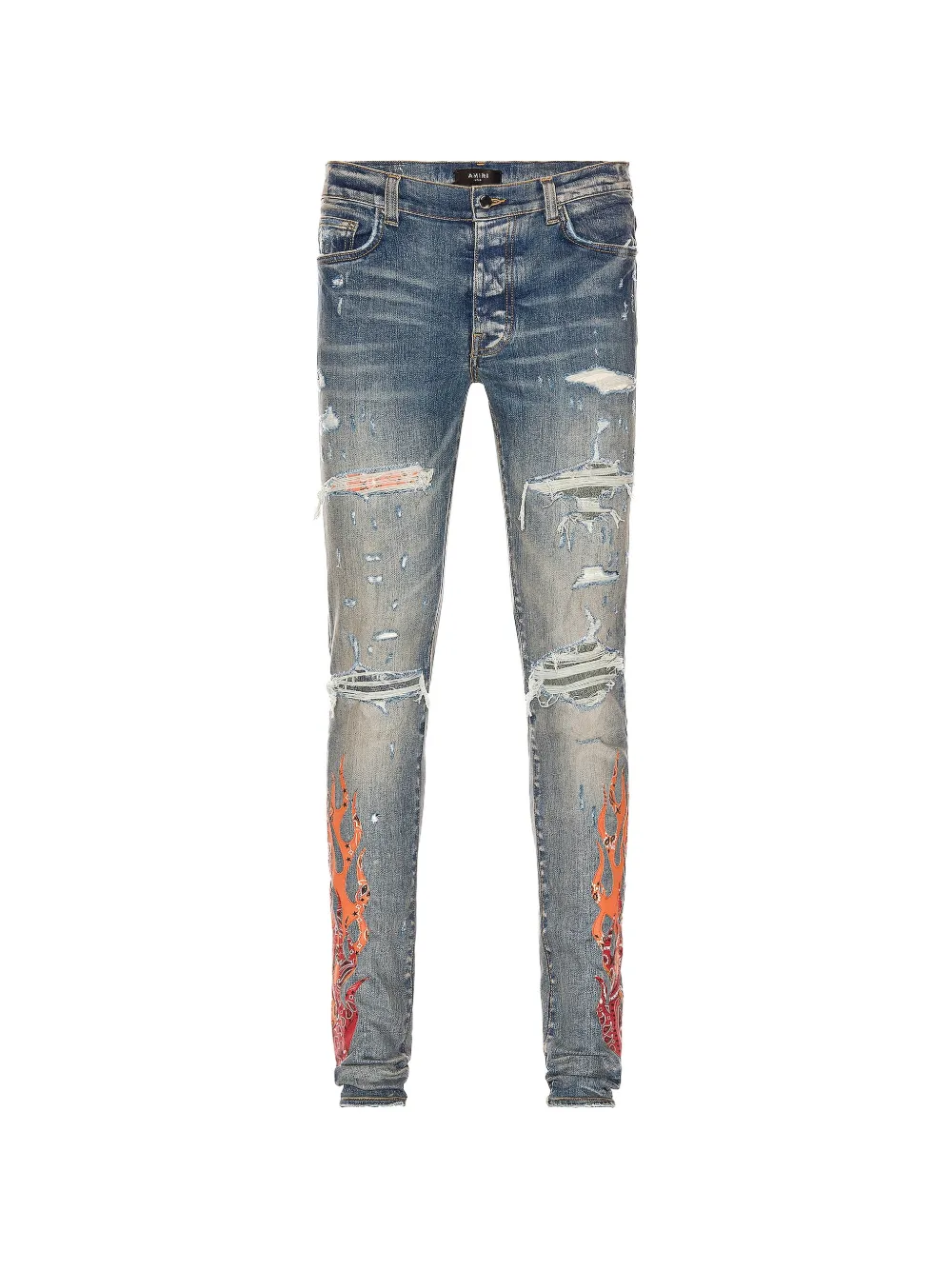 AMIRI flame-print ripped jeans - Blu