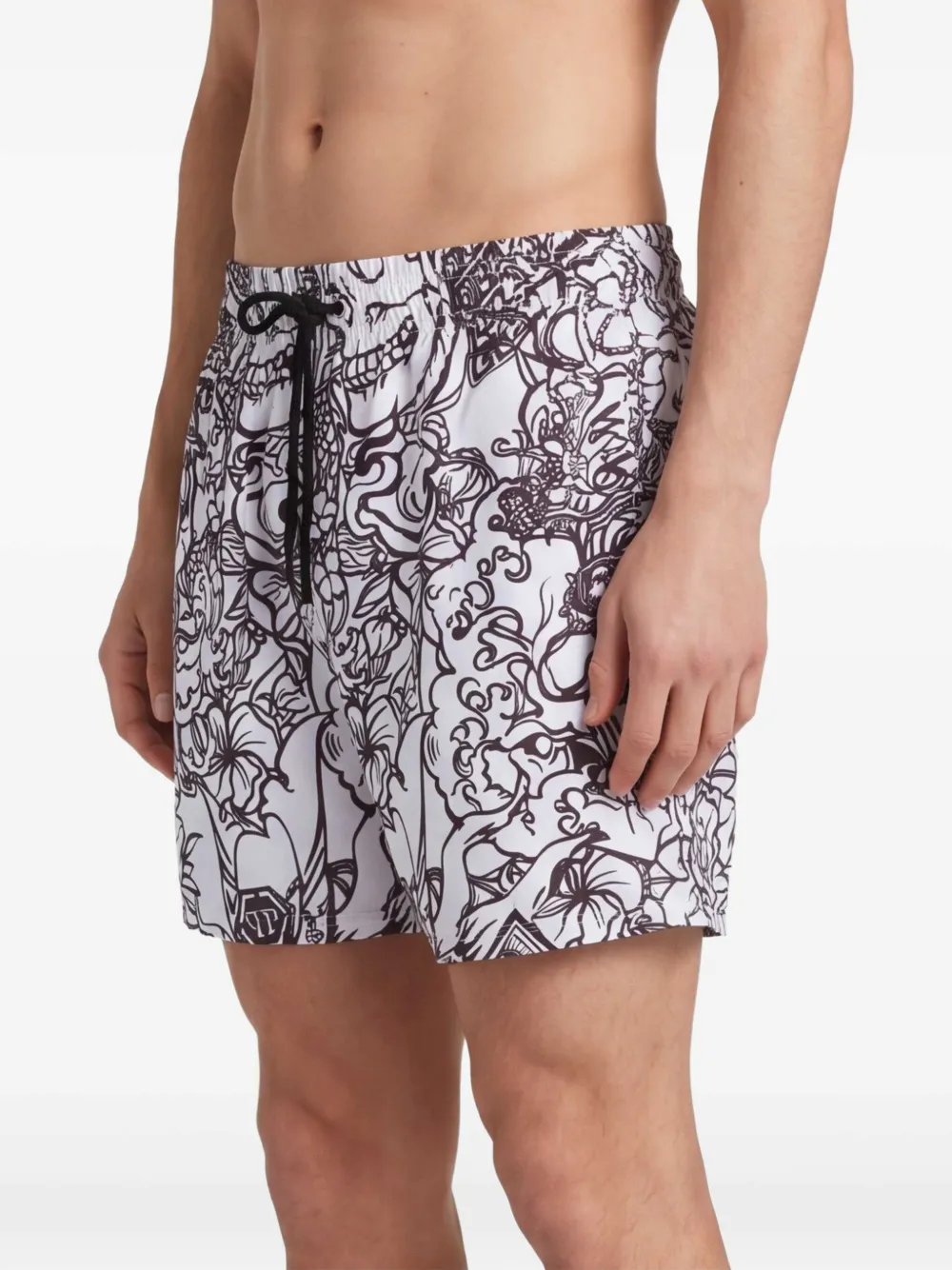Philipp Plein Zwembroek met elastische taille Wit