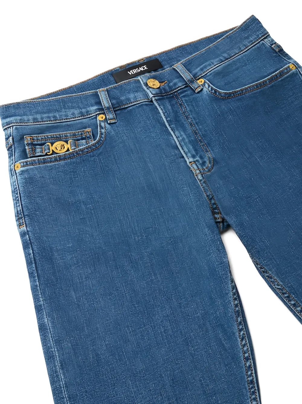 Versace Denim jeans met medaillon zak Blauw