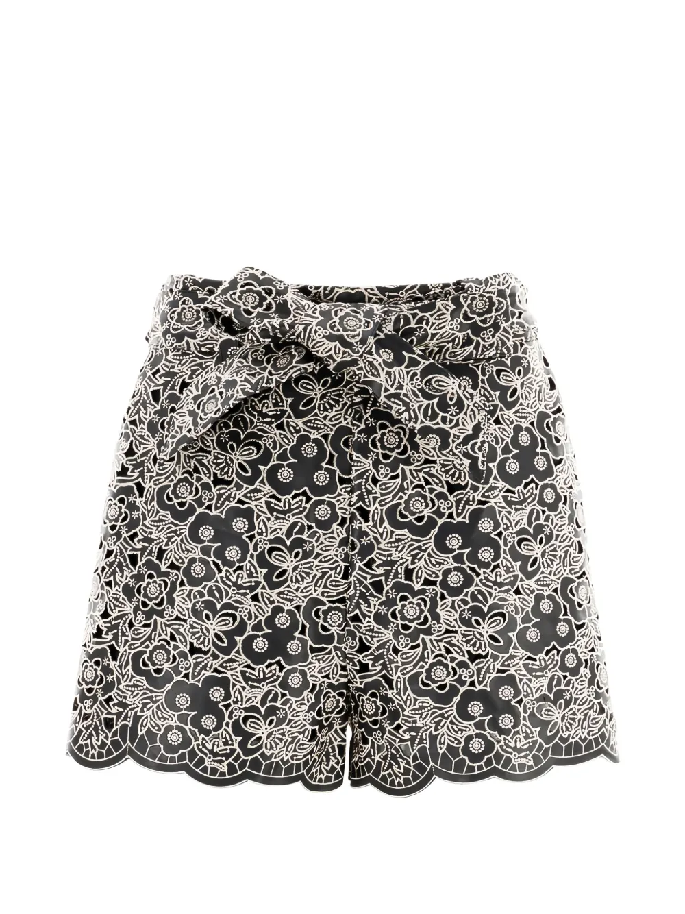 Christy Lynn Peri embroidery tie mini shorts - Nero