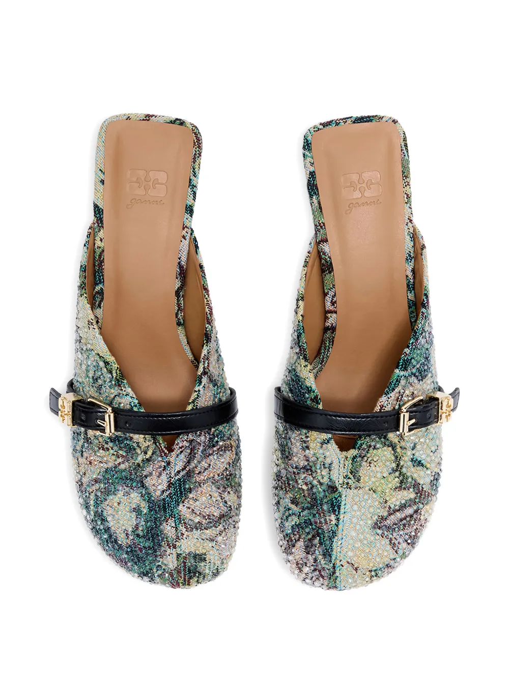 GANNI Sue heeled tapestry mules Blauw