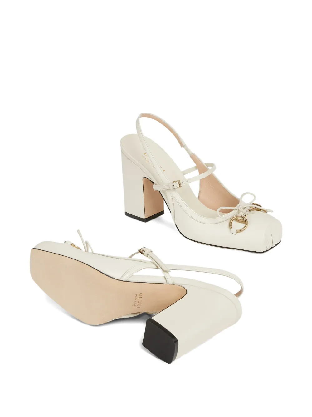 Gucci horsebit strap leather pumps Beige