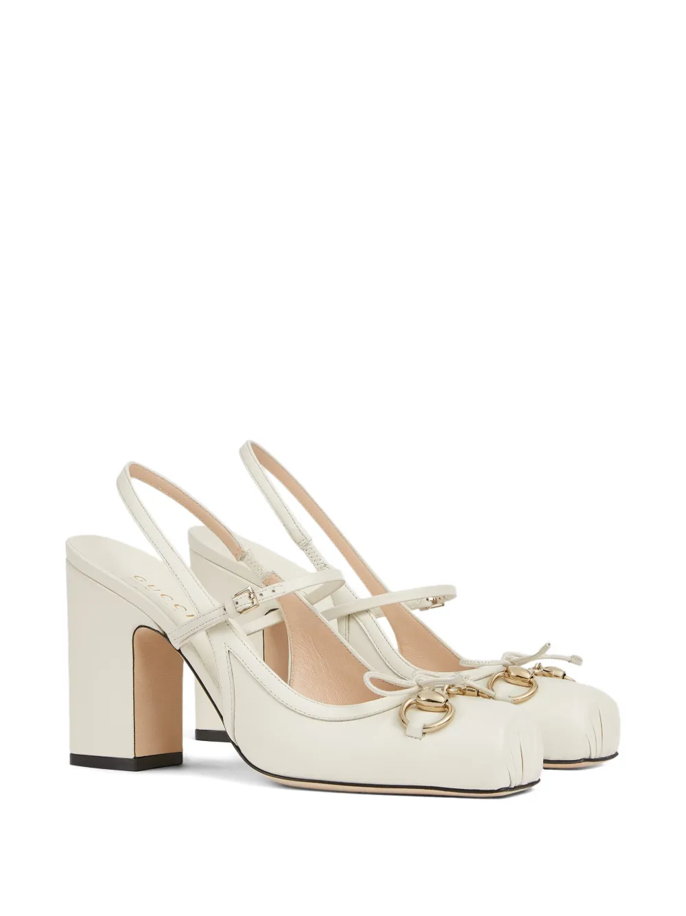 Gucci horsebit strap leather pumps Beige
