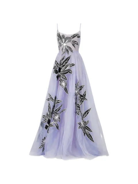 GEORGES HOBEIKA robe longue à fleurs appliquées