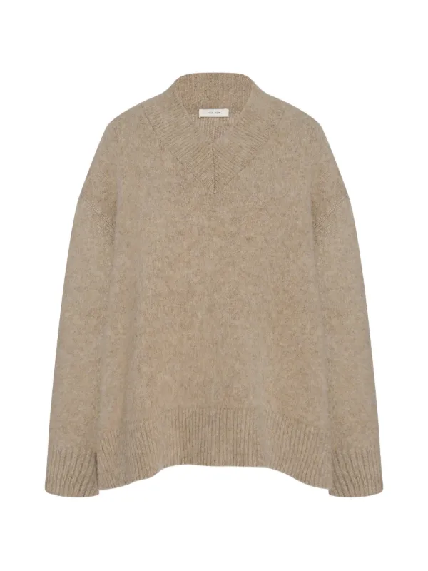 The Row Fayette V-neck Ribbed-knit Sweater in Neutrals