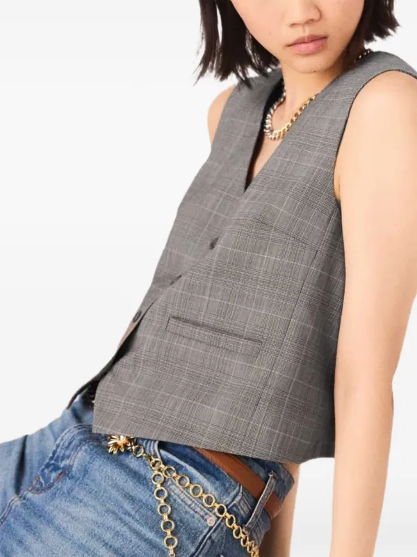 Maje チェック クロップドジャケット | グレー | FARFETCH JP