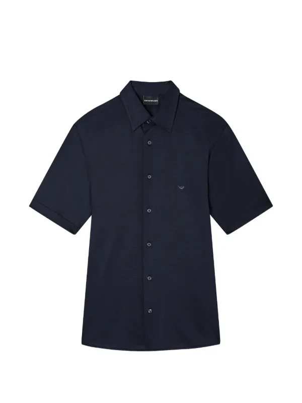 Emporio Armani Slim Fit Lyocell Jersey Shirt with Short Sleeves Essential in Blue