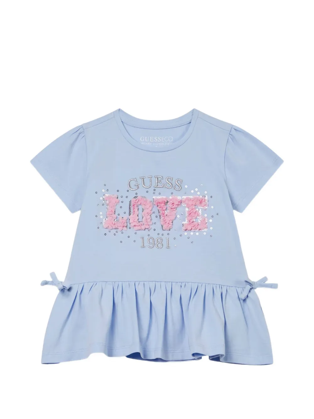 guess kids ruffle-detail T-shirt - Blu