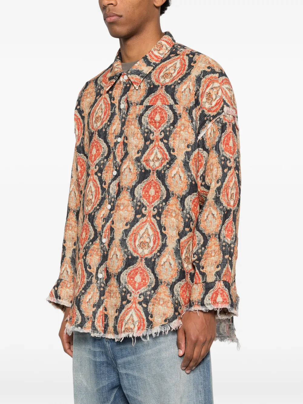  R13 Printed Frayed Shirt - Orange 
